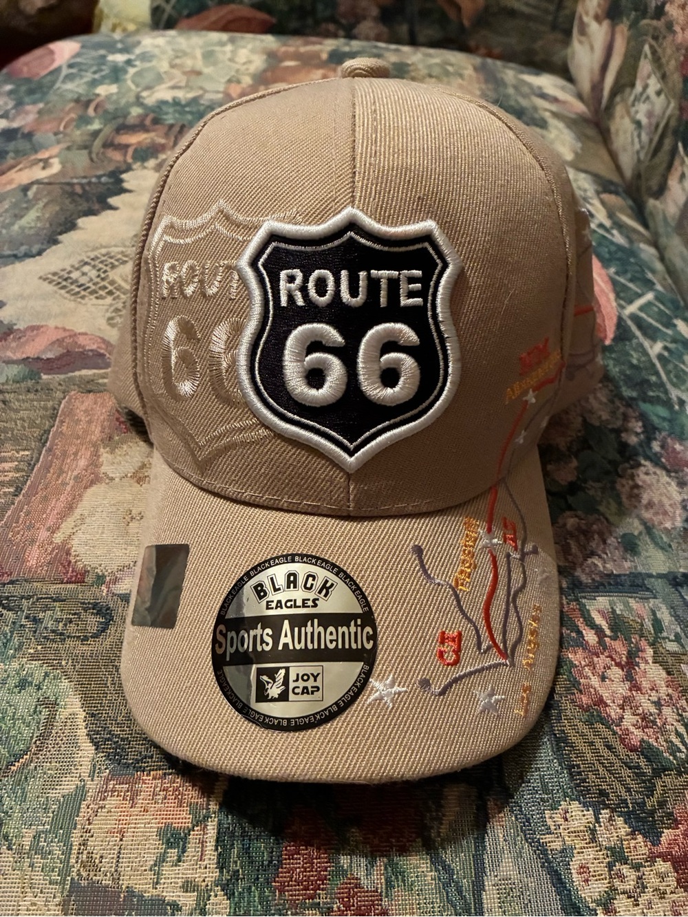 NEW Route 66 Embroidered Baseball Cap - Tan